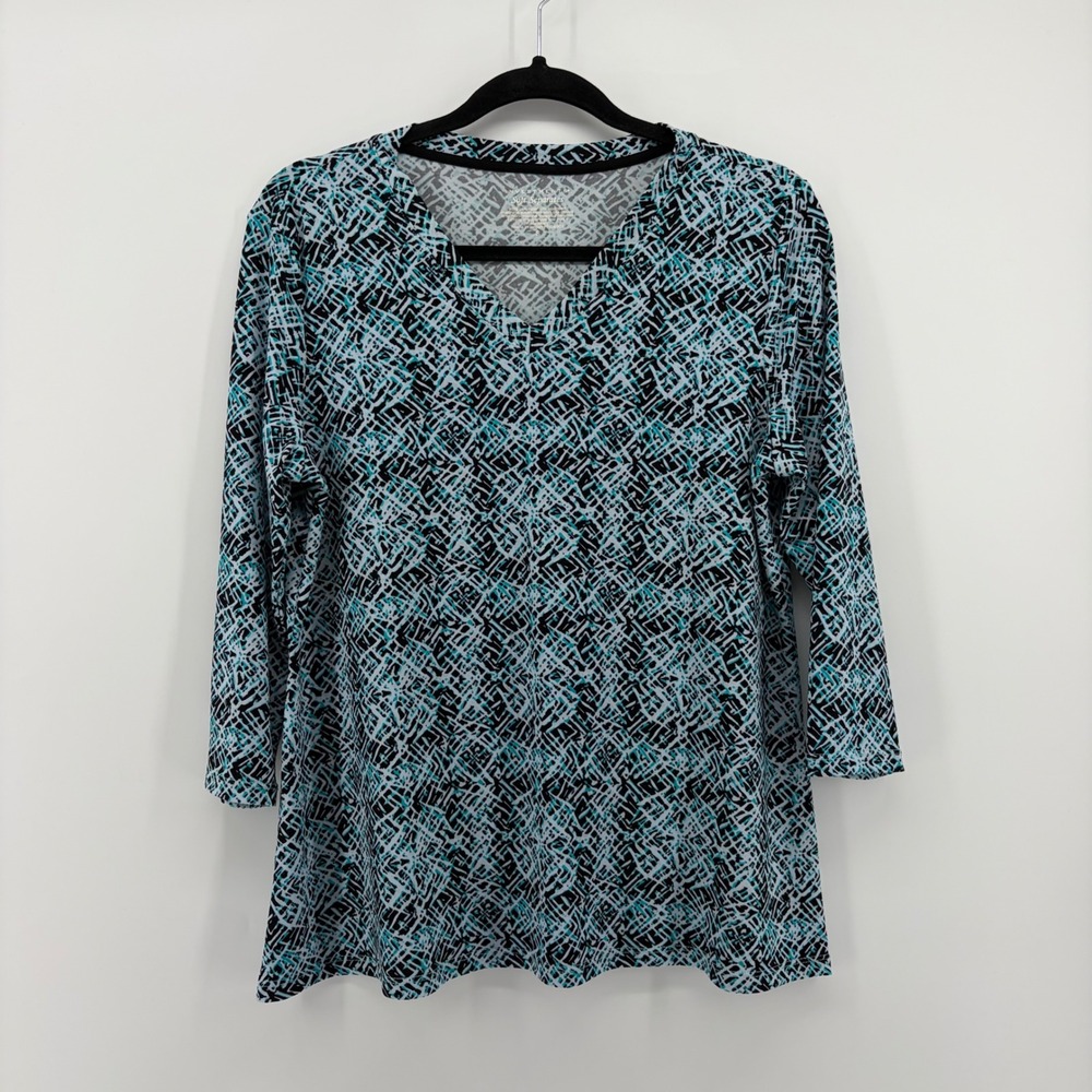 Investments Soft Separates Women's Blue Geometric Print V-Neck Tunic Top Size S